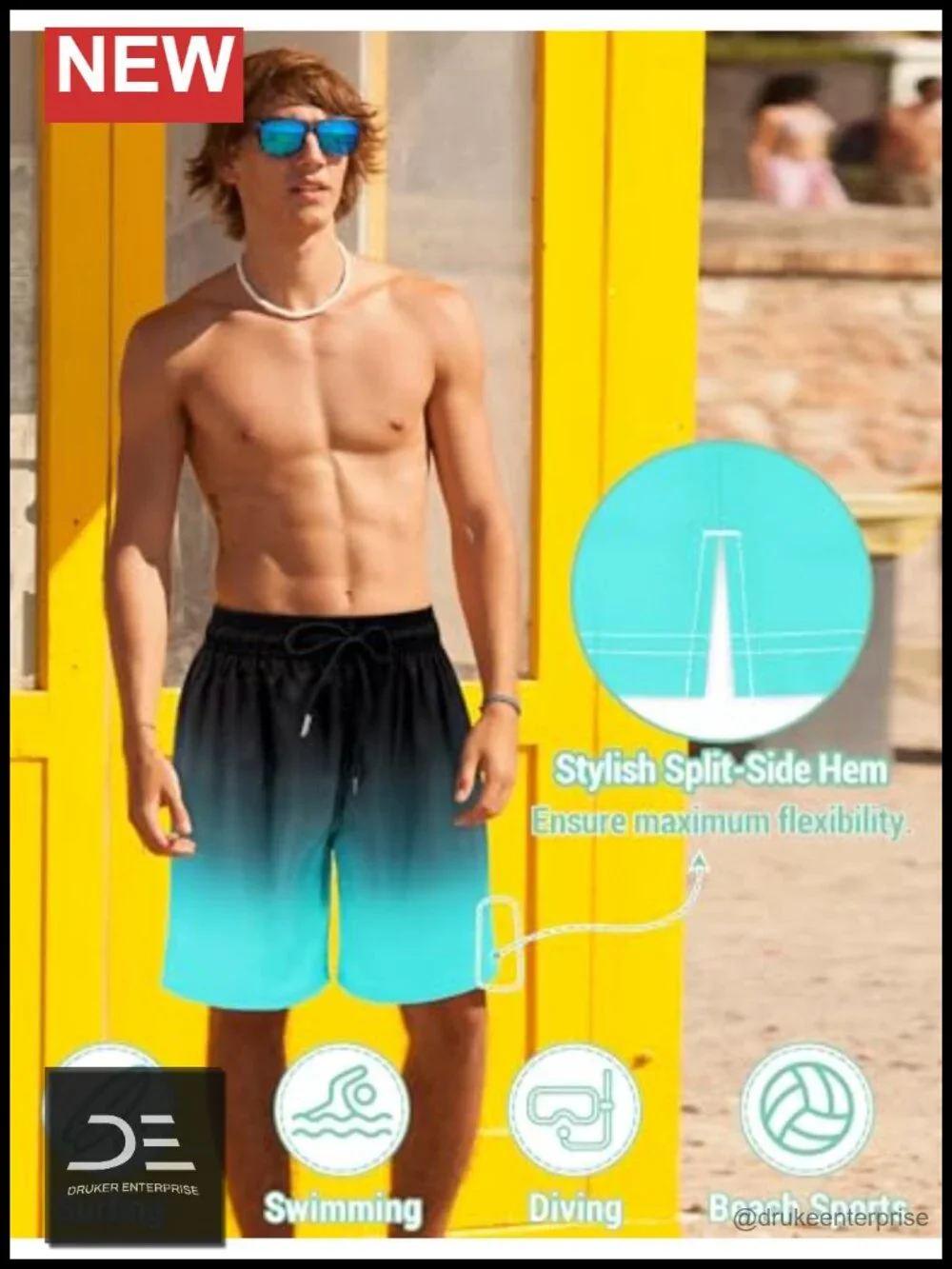 Men's Swim Trunks with Compression Liner Quick Dry 7 Inch Board Shorts